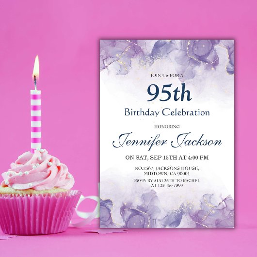 Eleganter moderner lila & goldfarbener Blumengarte Einladung