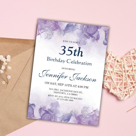 Eleganter moderner lila & goldfarbener Blumenladen Einladung