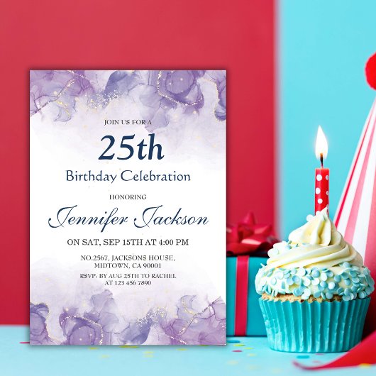 Eleganter moderner lila & goldfarbener Blumenladen Einladung