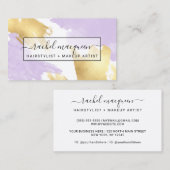 Eleganter moderner Lilac Lila Gold Pinselstrich Visitenkarte (Vorne/Hinten)