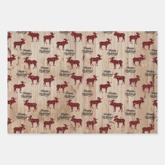 Eleganter moderner Lumberjack-Elch kariert Geschenkpapier Set (Vorderseite 3)