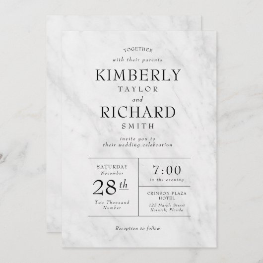 Eleganter moderner Marmor Trendy Wedding Einladung (Vorne/Hinten)