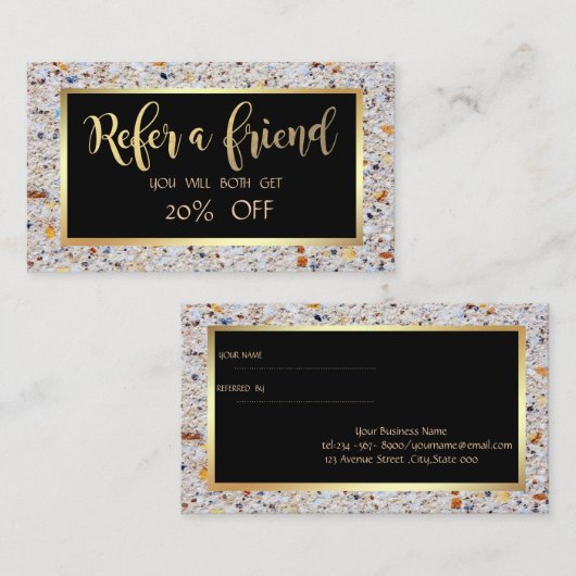 Eleganter, moderner Marmorstein,Frame-Referenzkart Empfehlungskarte (Vorne/Hinten)