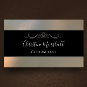 Eleganter moderner Metallic Black & Silver Custom Visitenkarte