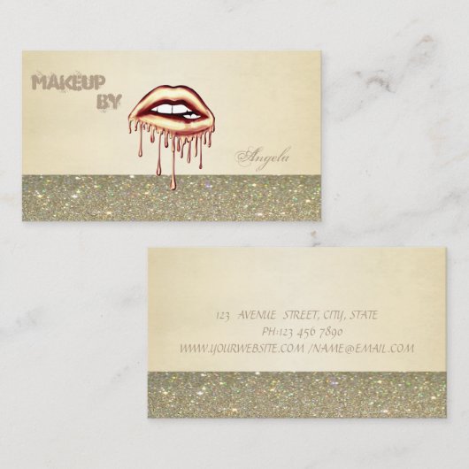 Eleganter, moderner Metallic Dripping Lips Glitzer Visitenkarte (Vorne/Hinten)