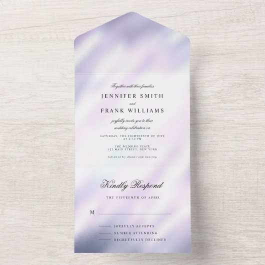 Eleganter, moderner Metallic Lila All In One Einladung (Innen Boden)