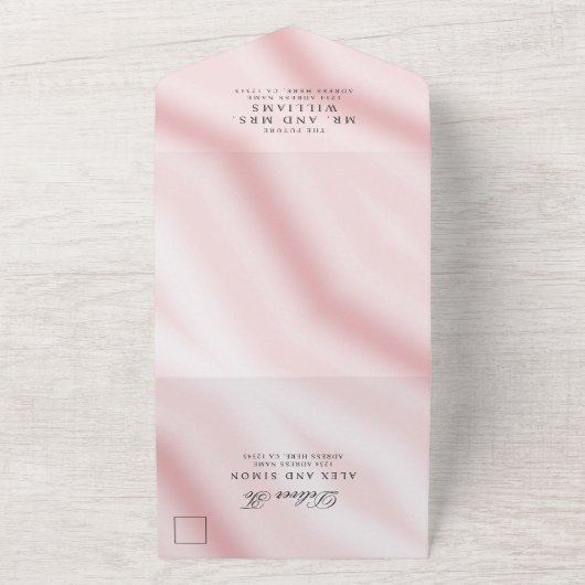 Eleganter moderner Metallic Rosa Weißer einfacher All In One Einladung (Außenbereich)