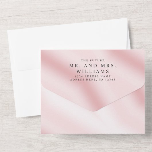 Eleganter moderner Metallic Rosa Weißer einfacher All In One Einladung (Rückseite)