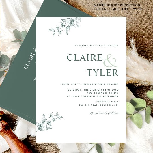 Eleganter moderner Minimal Grüne Hochzeit Einladun Einladung
