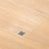 Eleganter moderner Minimal-Script-Hochzeitbogen QR Acryleinladungen (Ablage )