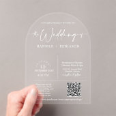Eleganter moderner Minimal-Script-Hochzeitbogen QR Acryleinladungen (Insitu (Handheld))