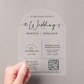 Eleganter moderner Minimal-Script-Hochzeitbogen QR Acryleinladungen (Insitu (Handheld))