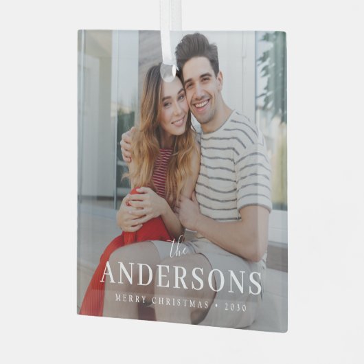 Eleganter moderner Minimal | Weihnachts-Couple-Fot Ornament Aus Glas (Vorderseite links)