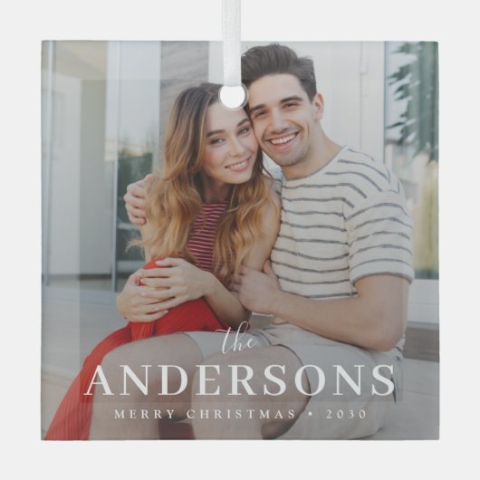 Eleganter moderner Minimal | Weihnachts-Couple-Fot Ornament Aus Glas (Vorderseite)