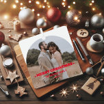 Eleganter moderner Minimal | Weihnachts-Couple-Fot Ornament Aus Metall<br><div class="desc">Eleganter moderner Minimal | Weihnachts Couple Foto Metal Ornament. Ein stilvolles, modernes Foto-Urlaubsornament mit Ihrem Nachnamen in klassischer Typografie gepaart mit handgeschriebener Schrift in Weiß über Ihrem Foto in voller Größe. Ihr besonderes Foto wird in diesem einzigartigen, modernen und minimalen Design wunderschön aussehen. Ein elegantes, minimalistisches Design, das sich in...</div>