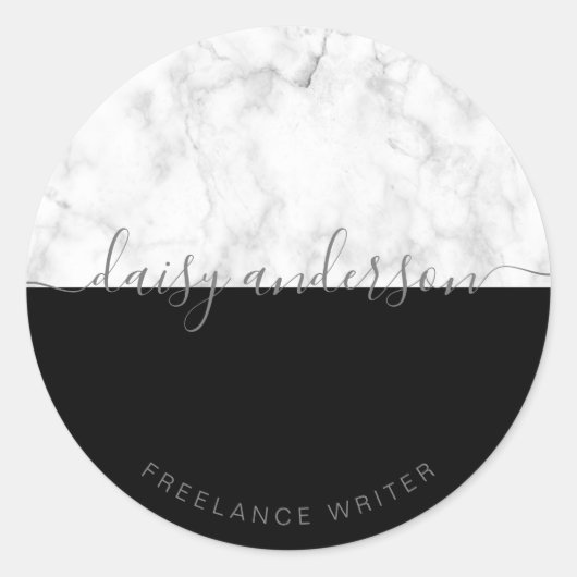 Eleganter moderner, minimaler schwarz-weißer Marmo Runder Aufkleber (Vorderseite)
