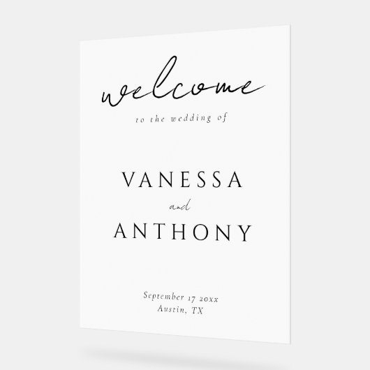 Eleganter, moderner Minimalistischer Hochzeitsempf Acrylschild (Winkel)