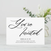 Eleganter Moderner Minimalistischer Schwarz-weißer Einladung (Stehend Vorderseite)