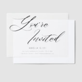 Eleganter Moderner Minimalistischer Schwarz-weißer Pergament Einladungen (Versetzt)