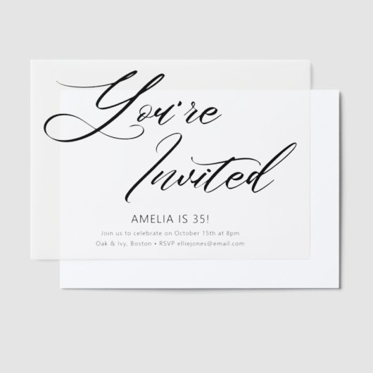 Eleganter Moderner Minimalistischer Schwarz-weißer Pergament Einladungen (Versetzt)