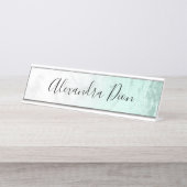 Eleganter, moderner, minzgrüner Glitzer aus weißem Schreibtischnamensplakette (Vorderseite )