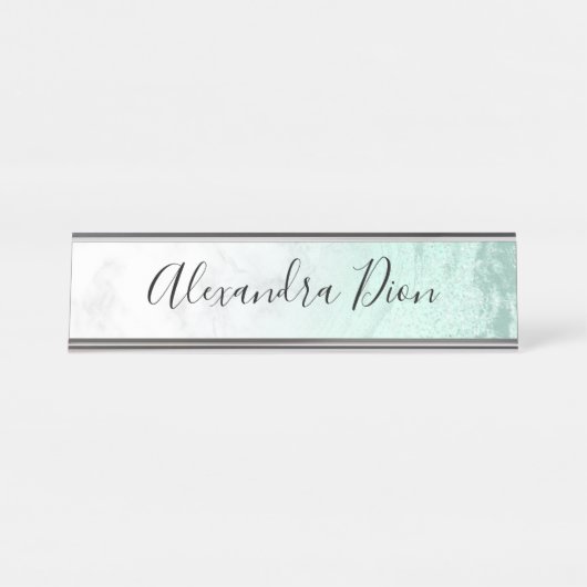 Eleganter, moderner, minzgrüner Glitzer aus weißem Schreibtischnamensplakette (Vorderseite )
