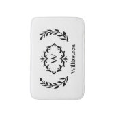 Eleganter Moderner Mit Monogramm Kranz Schwarz-wei Badematte (Vorderseite Vertikal)