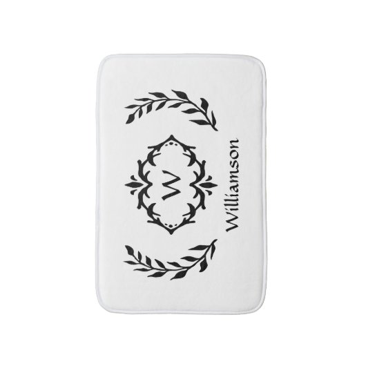 Eleganter Moderner Mit Monogramm Kranz Schwarz-wei Badematte (Vorderseite Vertikal)