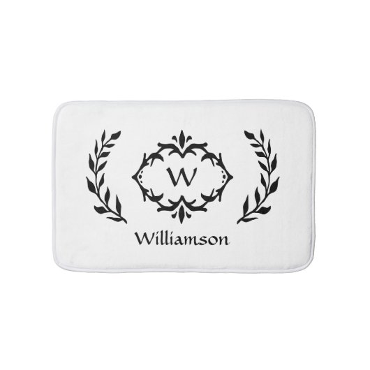 Eleganter Moderner Mit Monogramm Kranz Schwarz-wei Badematte (Vorderseite)