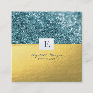 Eleganter moderner Monogram Gold Glitzer Bokeh Quadratische Visitenkarte