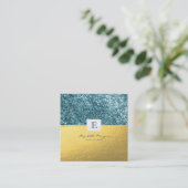 Eleganter moderner Monogram Gold Glitzer Bokeh Quadratische Visitenkarte (Stehend Vorderseite)