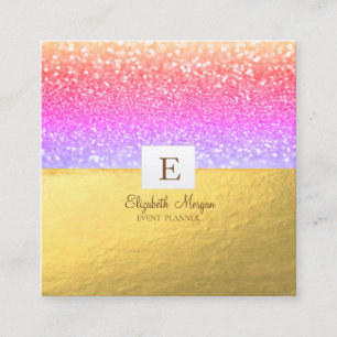 Eleganter moderner Monogram Gold Glitzer Violet Bo Quadratische Visitenkarte