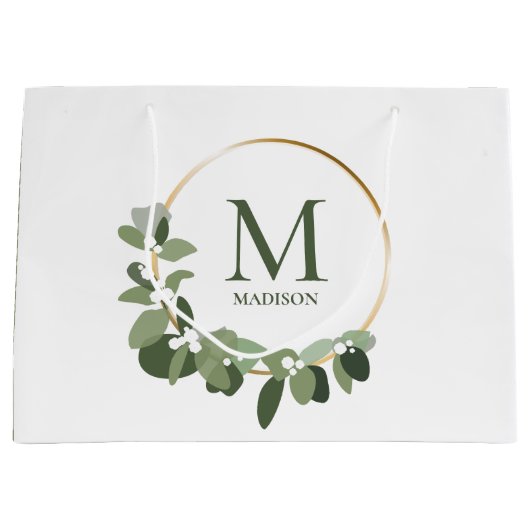 Eleganter moderner Monogram-Grüner Kranz Große Geschenktüte (Vorderseite)