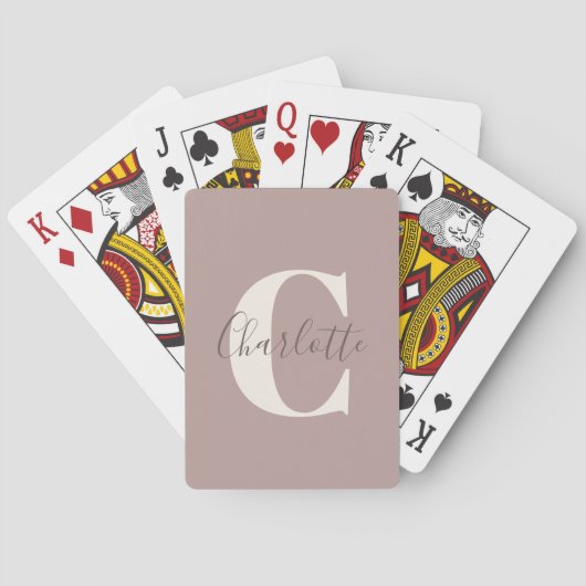 Eleganter moderner Monogram Name Dusty Mauve Spielkarten (Rückseite)
