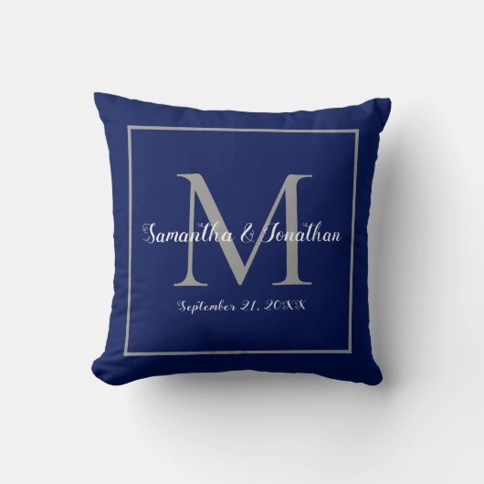 Eleganter, moderner Monogram Navy Blue Wedding Kee Kissen (Vorderseite)