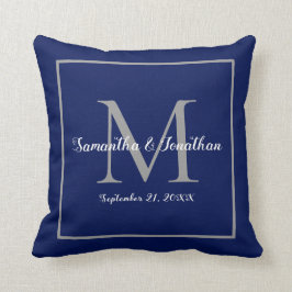 Eleganter, moderner Monogram Navy Blue Wedding Kee Kissen