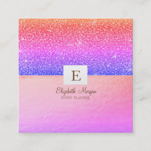 Eleganter moderner Monogram Violet Ombre Glitzer Quadratische Visitenkarte