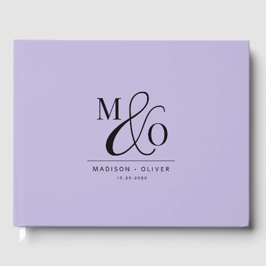 Eleganter moderner Monogram Wedding Lavender Gästebuch (Vorderseite)