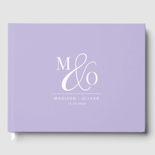 Eleganter moderner Monogram Wedding Lavender Gästebuch (Vorderseite)