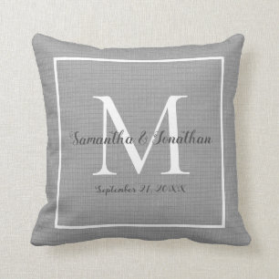 Eleganter, moderner Monogramm-Chic, Grau-Hochzeits Kissen