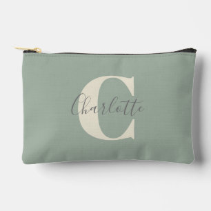 Eleganter moderner Monogramm-Name in Salbeigrün   Zubehörtasche