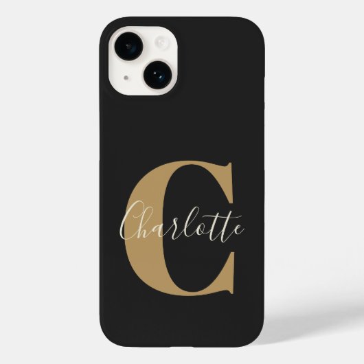 Eleganter moderner Monogrammname in Black Gold Case-Mate iPhone Hülle (Rückseite)