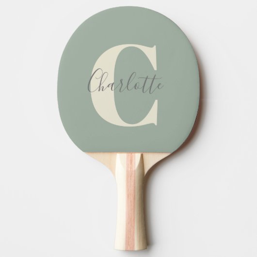 Eleganter moderner Monogrammname in Sage Green Tischtennis Schläger (Vorderseite)