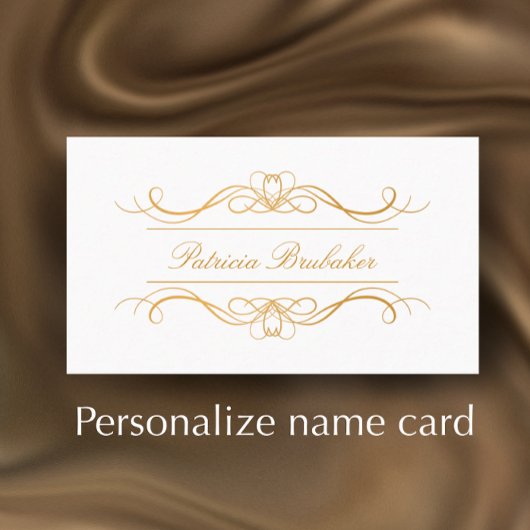 Eleganter, moderner Name Gold & White Swirl Platzkarte