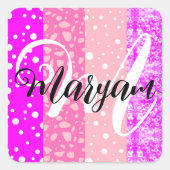 Eleganter, moderner Name Monogramm Pastel Pink Quadratischer Aufkleber (Vorderseite)