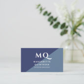 Eleganter moderner Navy Blue & White Monogram Qr C Visitenkarte (Stehend Vorderseite)