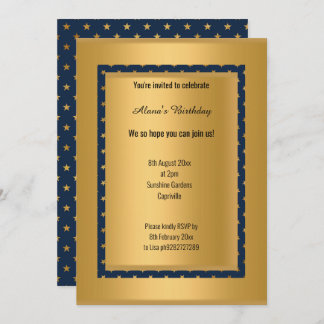 ELEGANTER MODERNER NAVY GOLD STAR GANZ OCASSIO GEB EINLADUNG