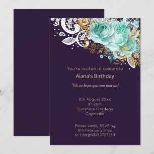 ELEGANTER MODERNER NAVY LACE AQUA BOUQUET EINLADUNG