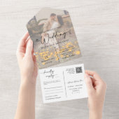 Eleganter moderner Navyblauer Boho-Bogen QR-Code F All In One Einladung (Abreißtisch)