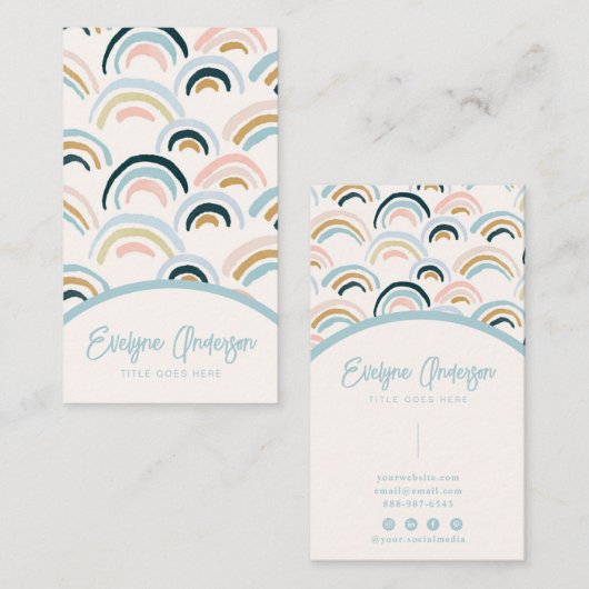 Eleganter, moderner, neutraler Regenbogen Boho Chi Visitenkarte (Vorne/Hinten)